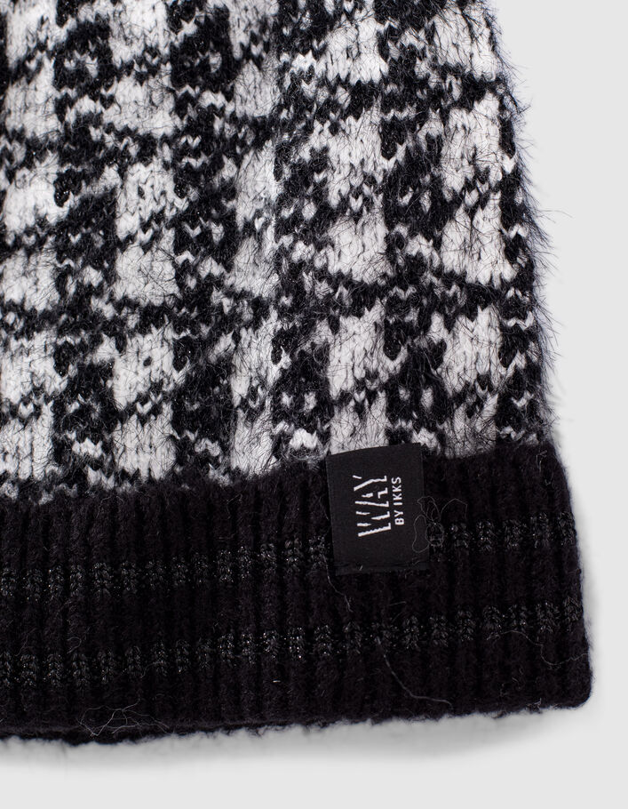 Girls’ black houndstooth knit beanie  - IKKS