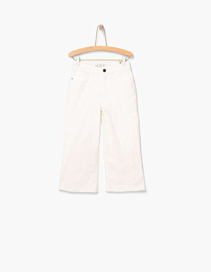 Jean flare cropped blanc cassé frangé fille-2