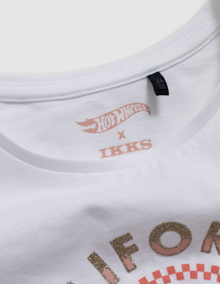 T-shirt blanc coton bio palmiers HOT WHEELS x IKKS fille-4