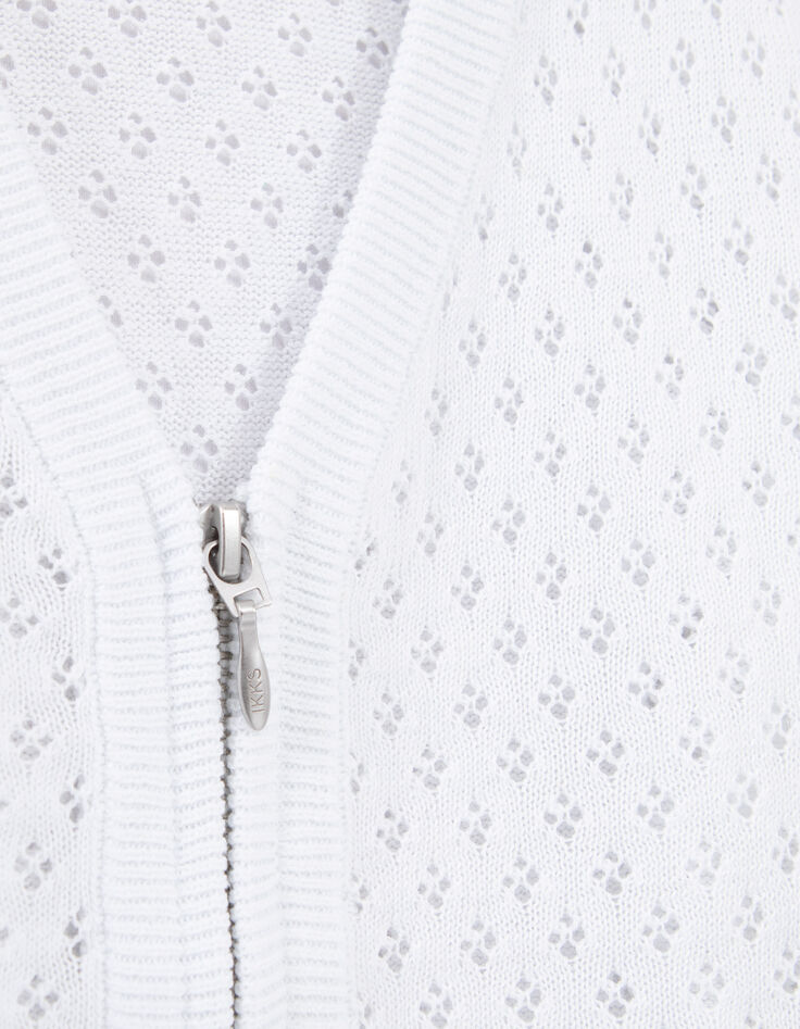 Cardigan écru tricot ajouré zippé fille-6