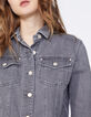 Veste courte en jean gris broderie dos femme-3