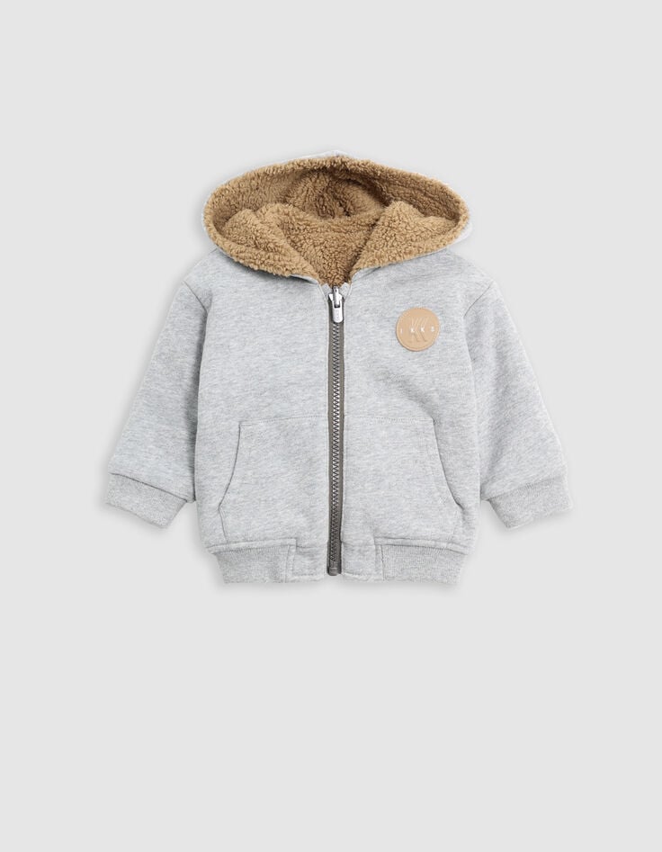 Cardigan réversible molleton gris sherpa camel bébé garçon-2