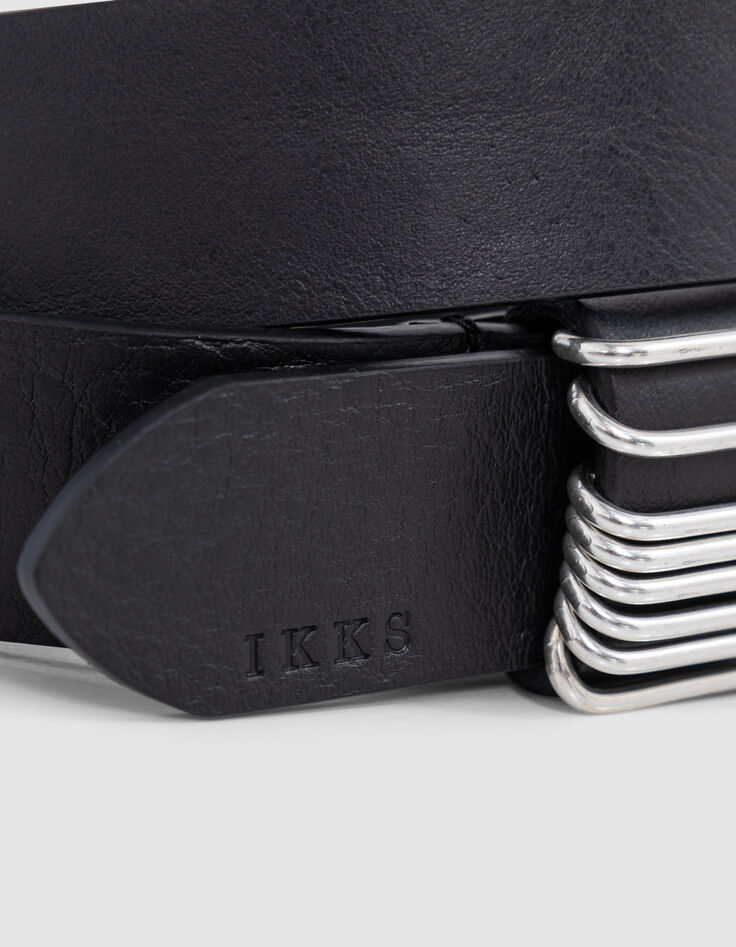 Black leather belt with metal rings Women-3