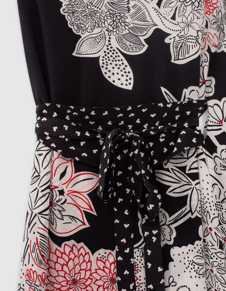 Robe asym&eacute;trique noire motif fleurs IKKS x GIGEEZ Femme-5