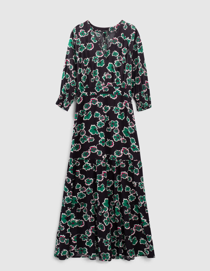 Lange zwarte jurk maxi bloemen Dames-5