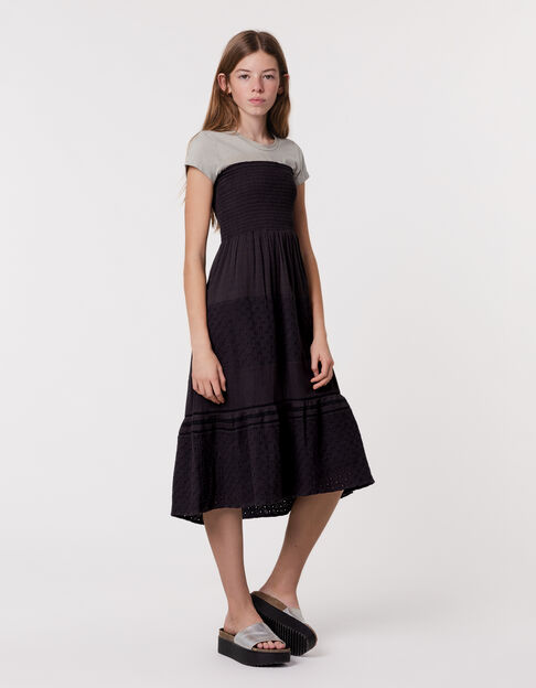 Jupe longue noire smocks à la taille fille - IKKS