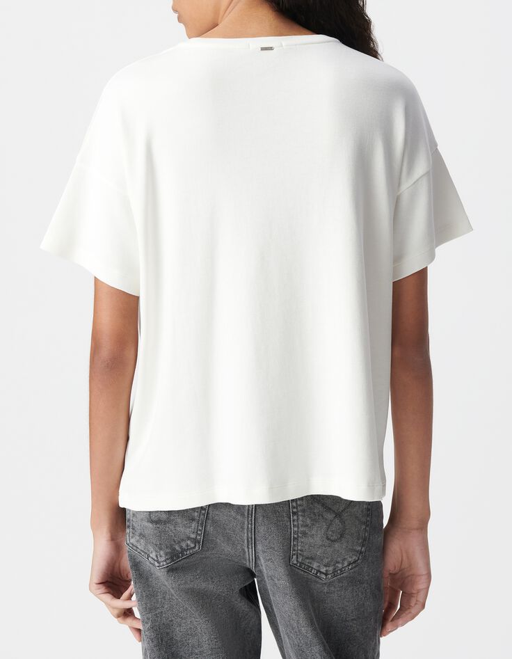 White T-shirt with bead embroidered slogan-3
