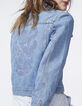 Veste courte en jean bleu broderie dos femme-1