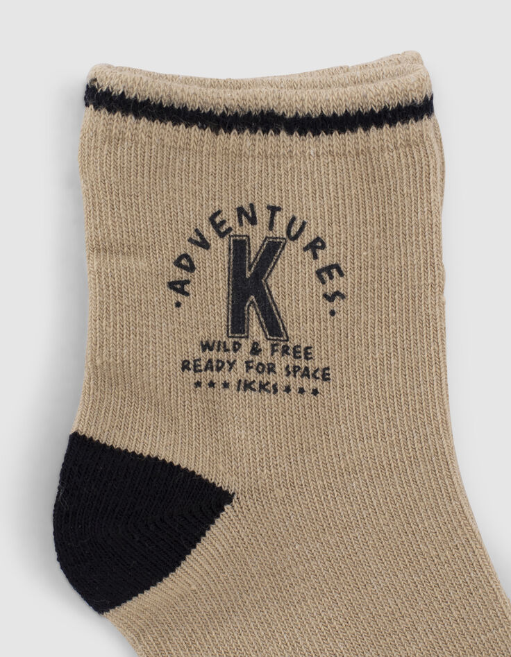 Chaussettes kaki rayées et beige bébé garçon-3