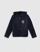 Blaue M&auml;dchensweatjacke mit Kapuze und Streifen-1