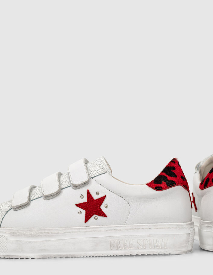 Weiße Damen-Ledersneakers mit Sternen-Motiv, Leo-Detail - IKKS