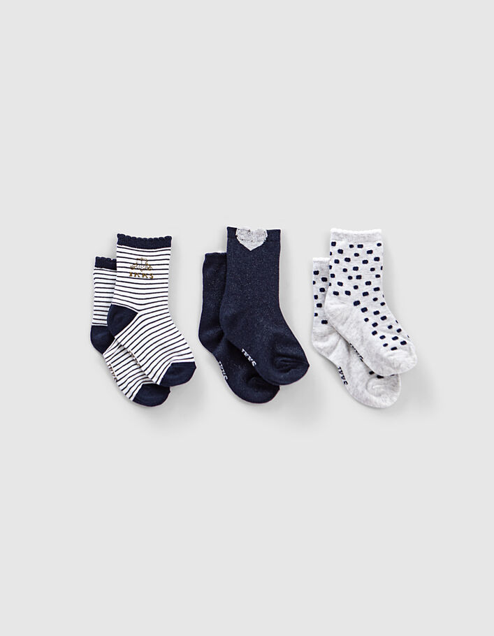Baby girls’ navy, grey and off-white socks  - IKKS