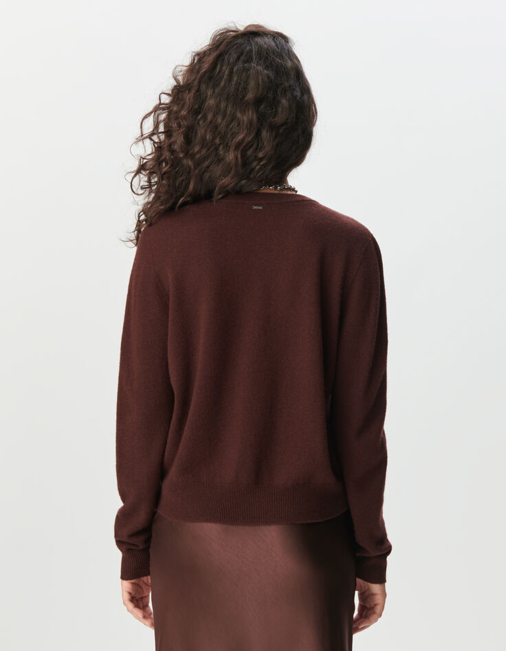 Pull en laine marron tricot fantaisie Femme-3