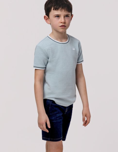 Camiseta verde rayas relieve niño - IKKS