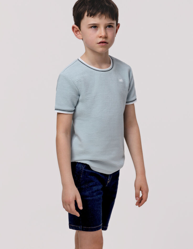 Grünes Jungen-T-Shirt mit Reliefstreifen-1