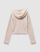 Beiges Mädchen-Kapuzenshirt Rippstick Rosen-6