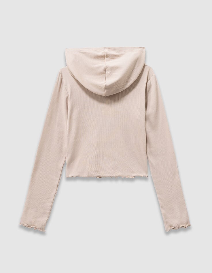 Beiges Mädchen-Kapuzenshirt Rippstick Rosen-6