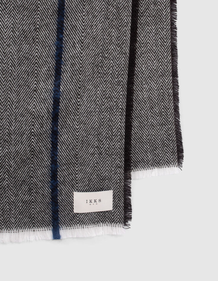 Men&rsquo;s grey scarf with indigo stripe & chevron motif-4