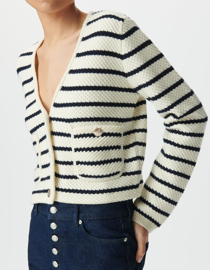 Cardigan marinière tricot marine et blanc Femme-4