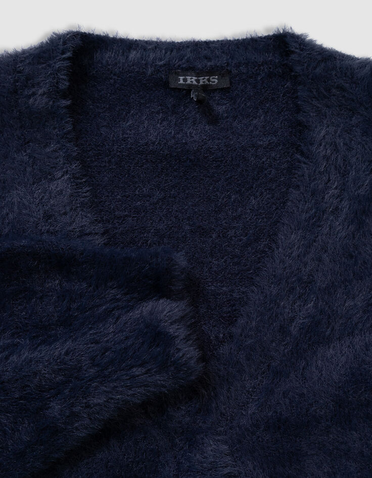 Blauer flauschiger Mädchenstrickpullover Wickellook-4