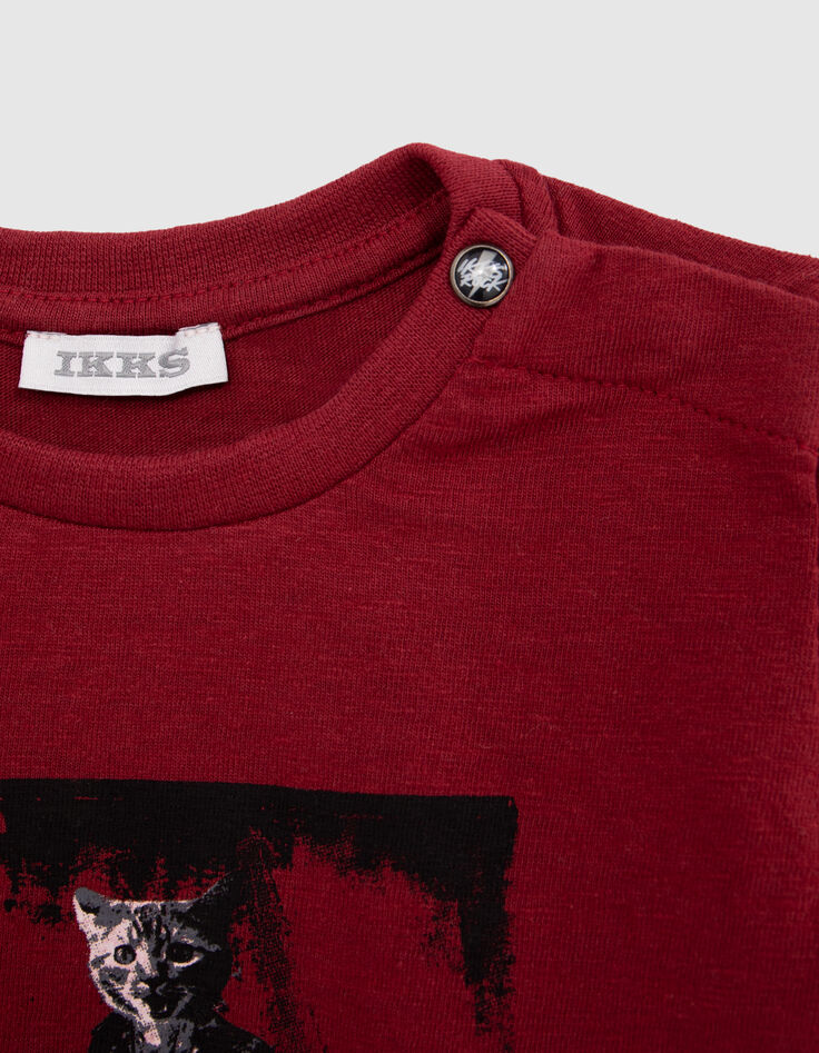 Baby Junge Burgund visuelle T-Shirt Katze Wippe-2