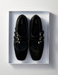 Zwarte ballerina's leer met vachteffect 3 gespen Dames-1