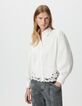 Chemise manches longues blanche bas dentelle Femme-3