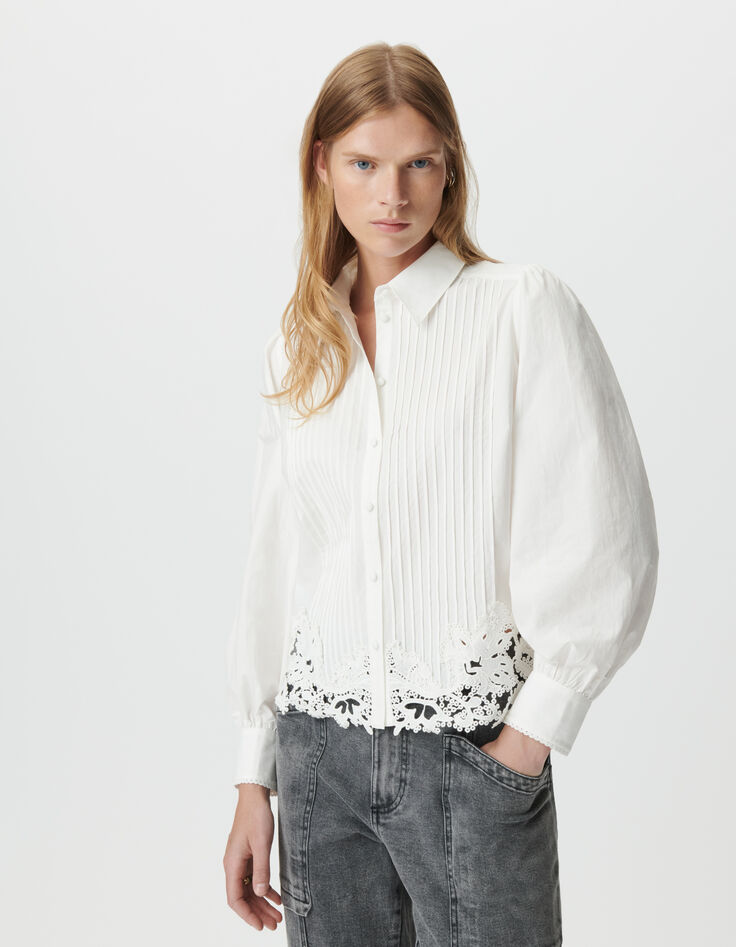 Chemise manches longues blanche bas dentelle Femme-3 Chemise manches longues blanche bas dentelle Femme-3