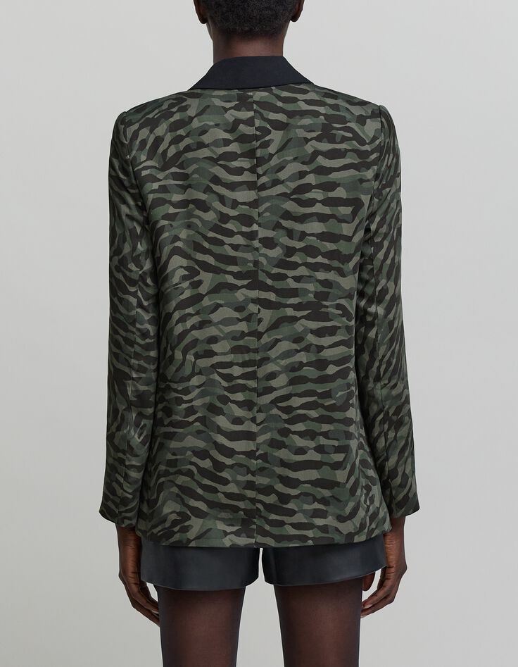 Veste de costume kaki fluide imprimé camouflage Femme-3
