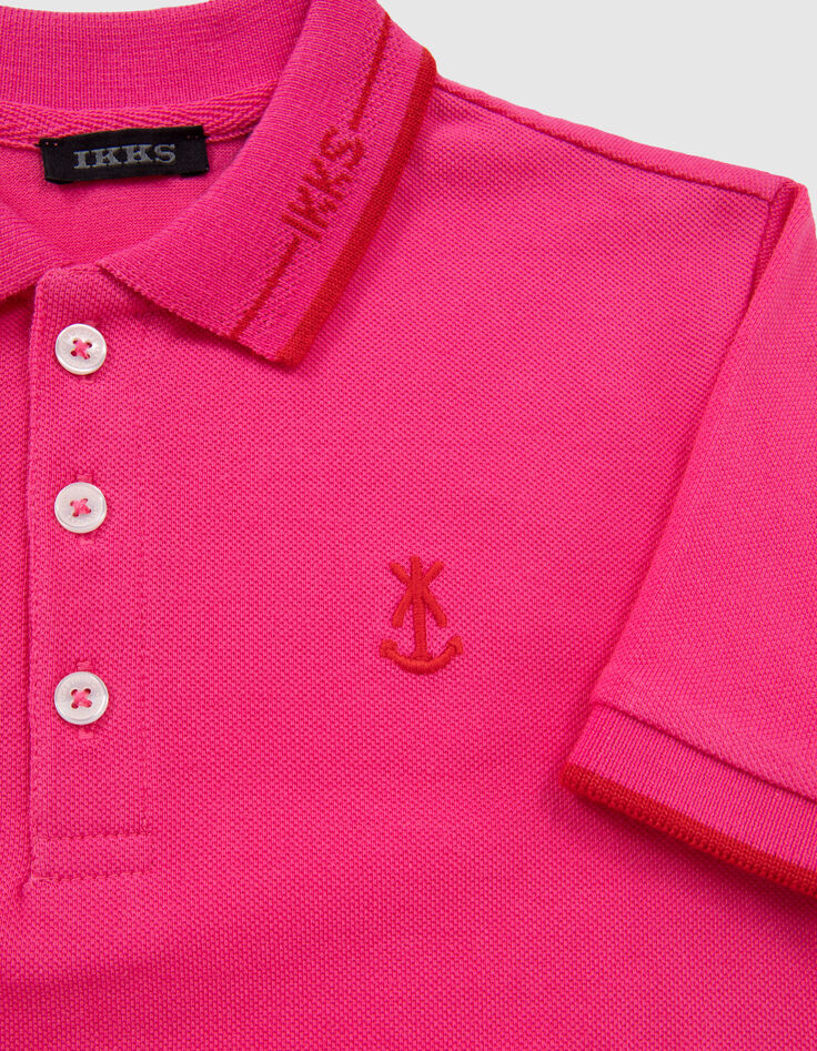 Polo rosa algod&oacute;n bordes acanalados rayas rojas ni&ntilde;o-5