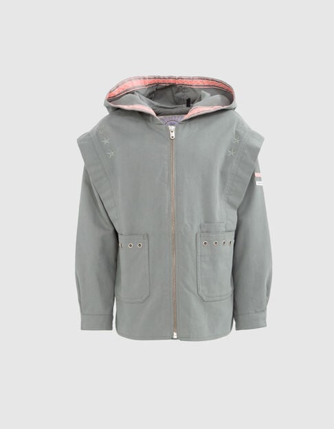 Parka caqui algodón orgánico bordados mensaje espalda niña - IKKS
