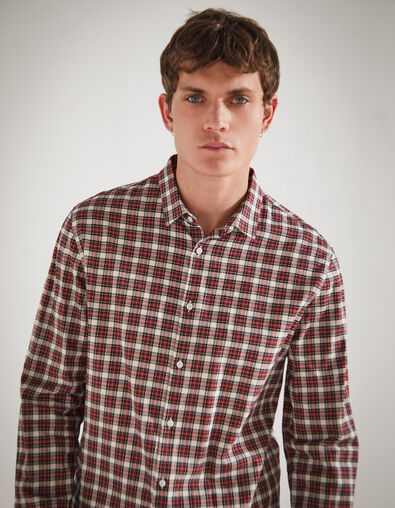 Chemise SLIM rouge &agrave; motif carreaux Homme - IKKS