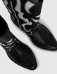 Women&rsquo;s black & white leather cowboy boots, Western seams-3