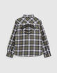 Boys’ khaki check shirt with print on back -3