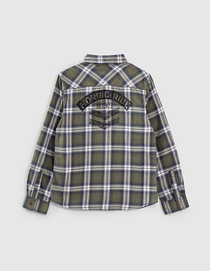 Boys’ khaki check shirt with print on back -3 Boys’ khaki check shirt with print on back -3