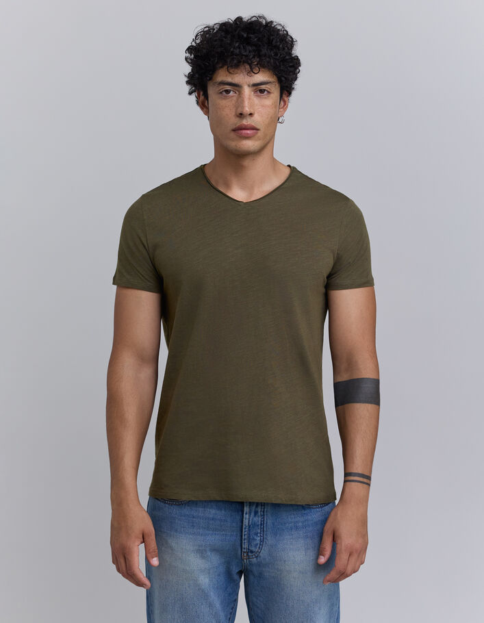 T-shirt L'Essentiel dark kaki à col V Homme-4