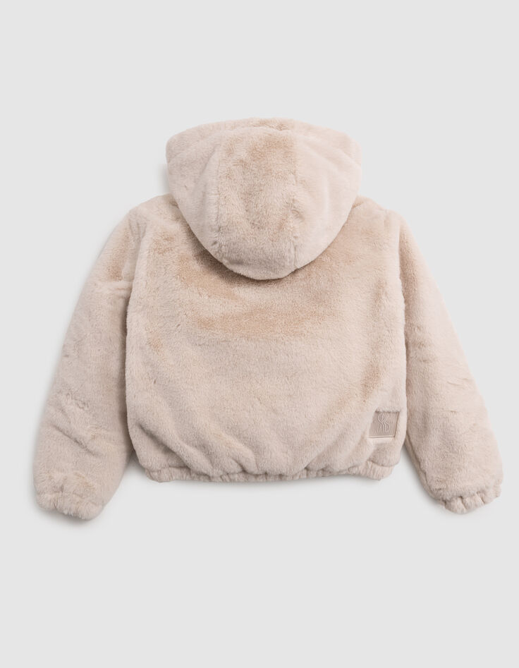 Recycled beige hooded jacket for girls-2 Recycled beige hooded jacket for girls-2