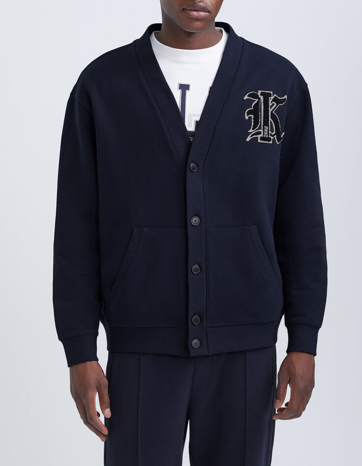 Cárdigan azul marino felpa maxi insignia Hombre-6 Cárdigan azul marino felpa maxi insignia Hombre-6