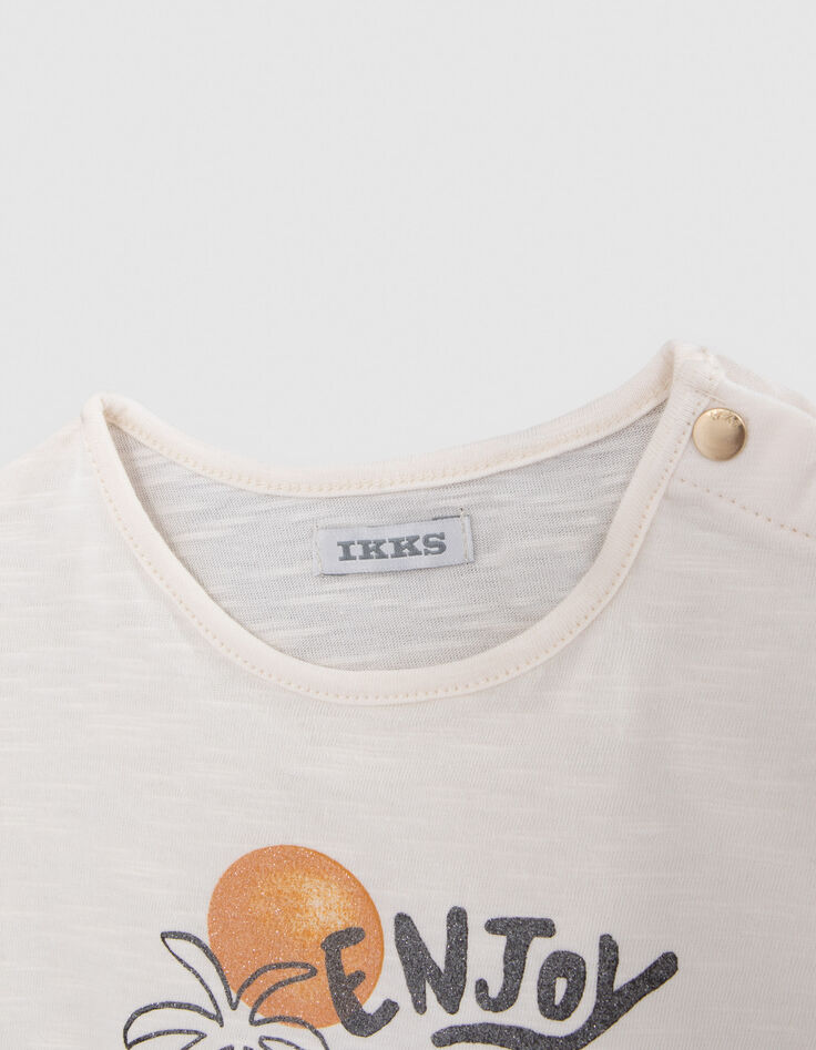 Baby girls’ ecru organic cotton T-shirt, glittery slogan-4