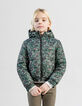 Wattierte khakifarbene Jacke für Mädchen mit Leo-Print-1
