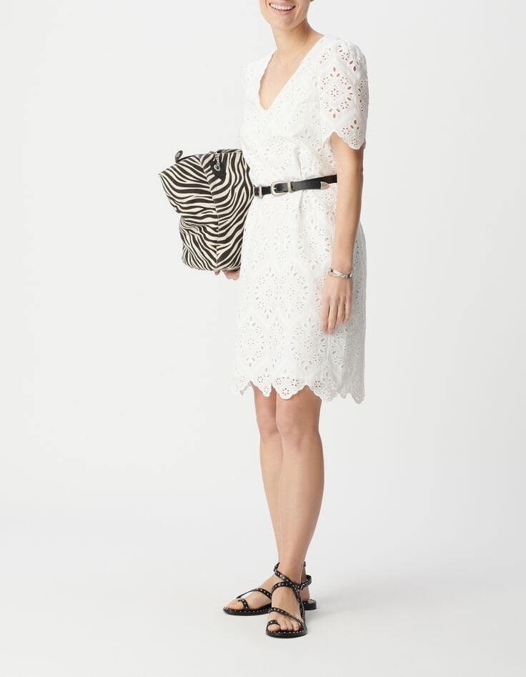 Wei&szlig;es Kleid aus Bio-Baumwolle mit Lochstickerei f&uuml;r Damen-1