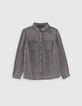 Camisa gris Lyocell&reg; bolsillos tachuelas mujer-6