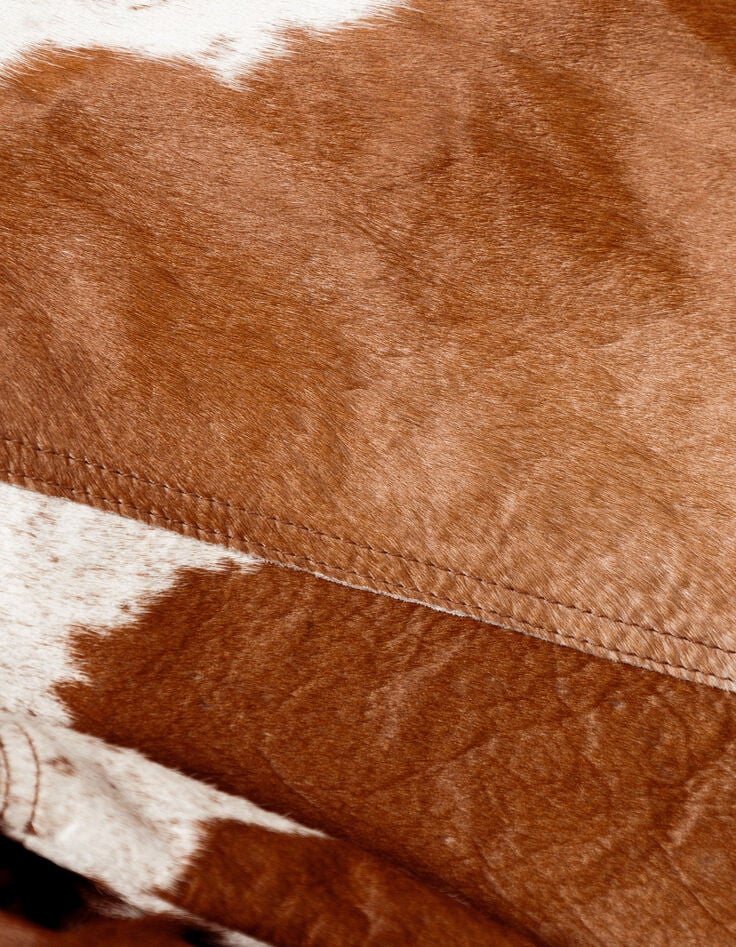 Veste courte en cuir marron motif vache Femme-10