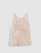 Tee-shirt sans manches dor&eacute; brod&eacute; sequins noeud dos Femme-6