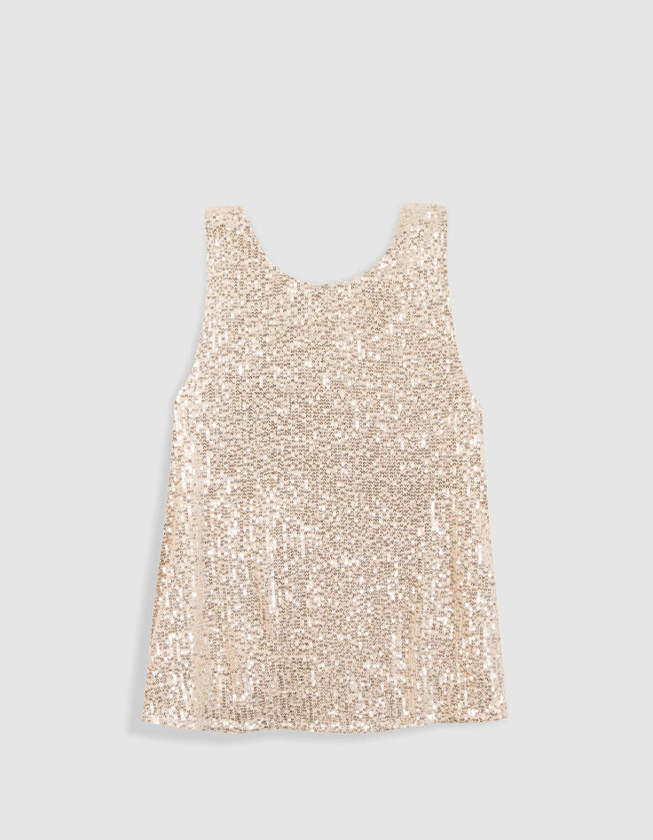 Tee-shirt sans manches dor&eacute; brod&eacute; sequins noeud dos Femme-6