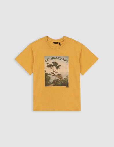 T-shirt jaune coton bio tigre sur arbre gar&ccedil;on - IKKS