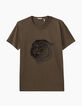 Men’s khaki velvet flocking tiger head T-shirt-1