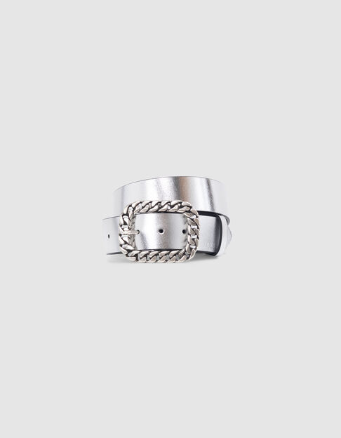 Women's silver leather dress belt with metal buckle - IKKS