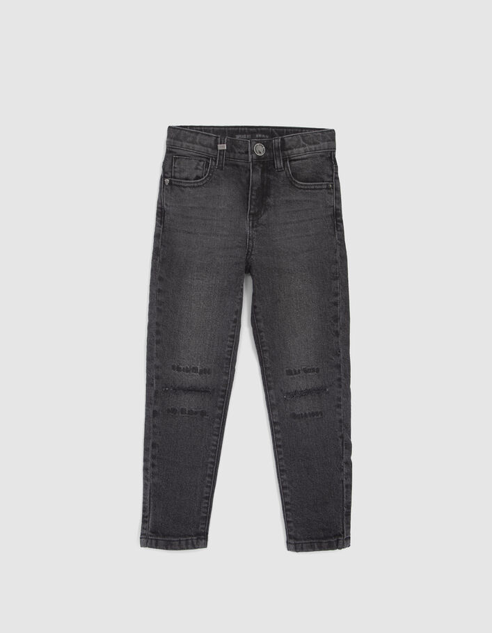 Grijze TAPERED jeans borduursels en slijtplekken knieën-7