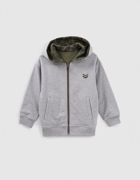 Boys’ khaki/grey reversible hooded cardigan - IKKS